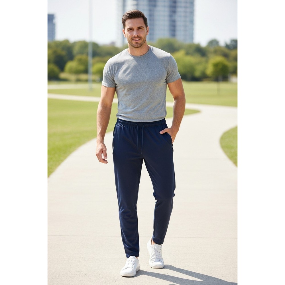 Navy Athletic Jogger‎ Pants 2XL Zip Pockets Drawstring Stretch Activewear